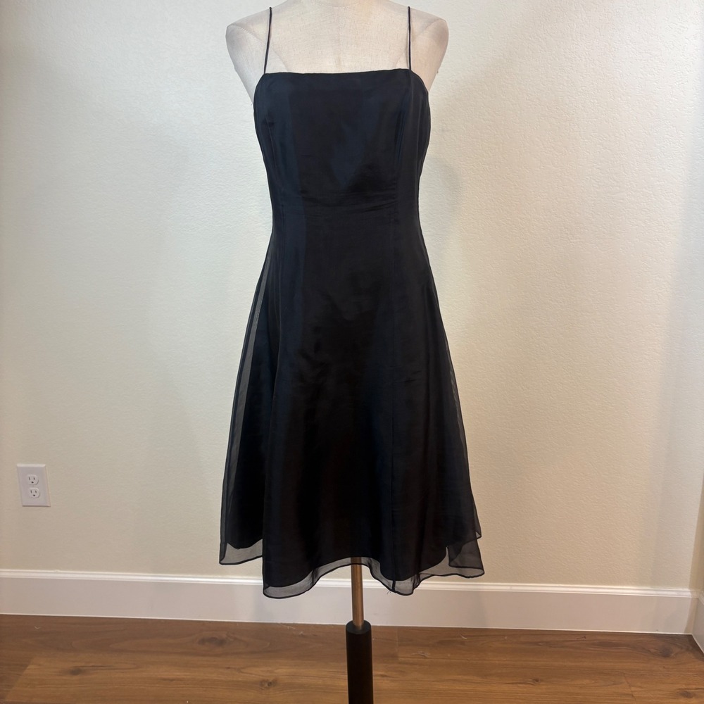 Ann Taylor Silk Dress Women 4 Black Vintage 90s Sheer Overlay A-Line LBD Whimsy